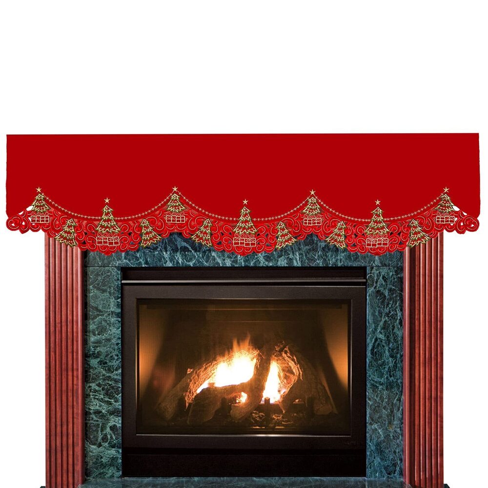 5560 Embroidered Christmas Holly Tree Mantel Scarf Top Runner Winter